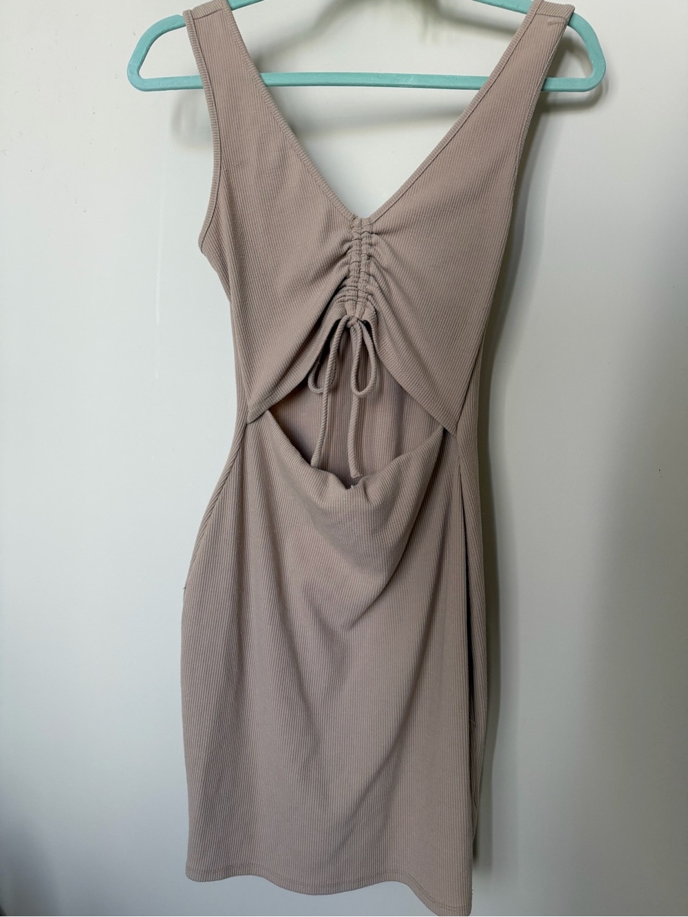 Lulu's Beige Ribbed Tie-Front Mini Dress - Picture 2 of 5